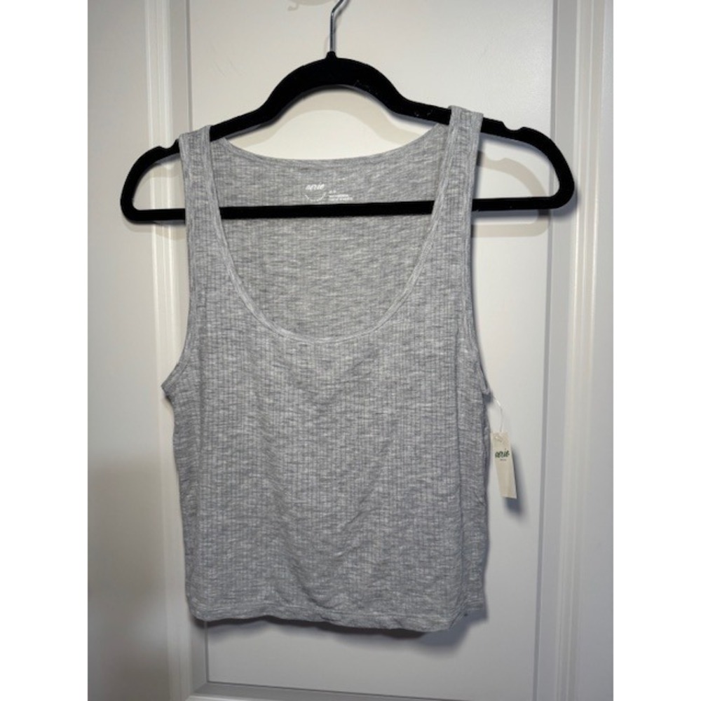 Aerie  -Ribbed Tank Top Gray Scoop Neck Sleeveless Cropped Shirt